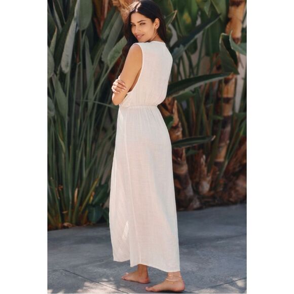 NEW Anthropologie LSPACE Cream Down The Line Swim V-Neck Cover-Up Dress Medium - Picture 3 of 4